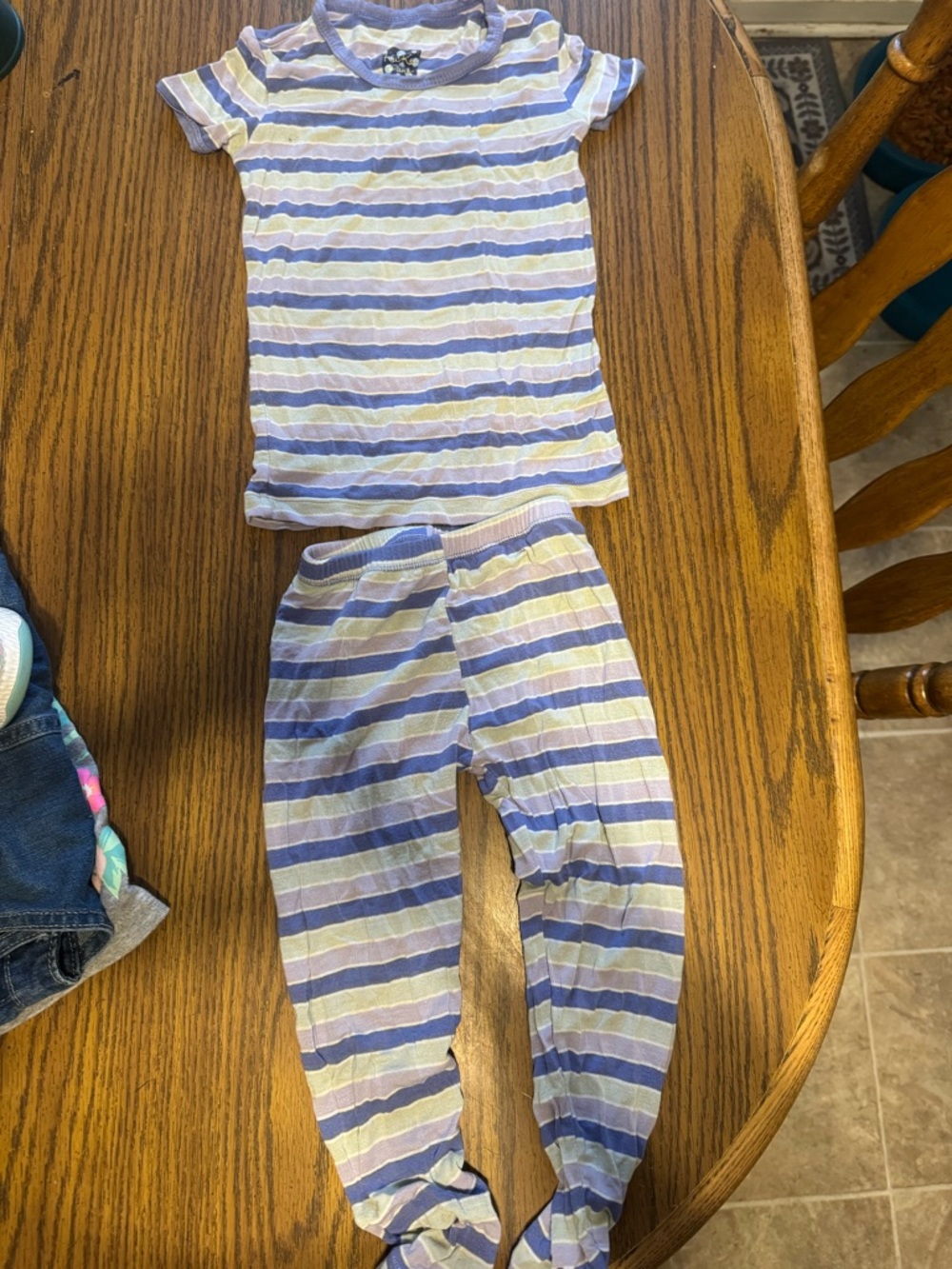 Kickee Pants Pastel Stripe Toddler Pajama Set - Lavender, Light Blue & Cream